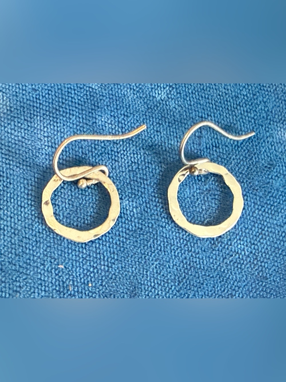 Hammered Circle Drop Earrings - Silver